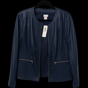 Chico's Dark Blue Leather Jacket